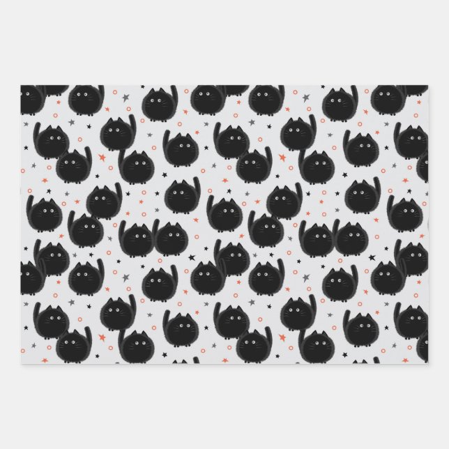 Niedliches Schwarzes Katzen-Hexenwasser-Halloween Geschenkpapier Set (Vorderseite)