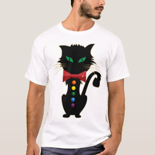 Niedliches Schwarzes Katzengrün Augen Regenbogenfa T-Shirt