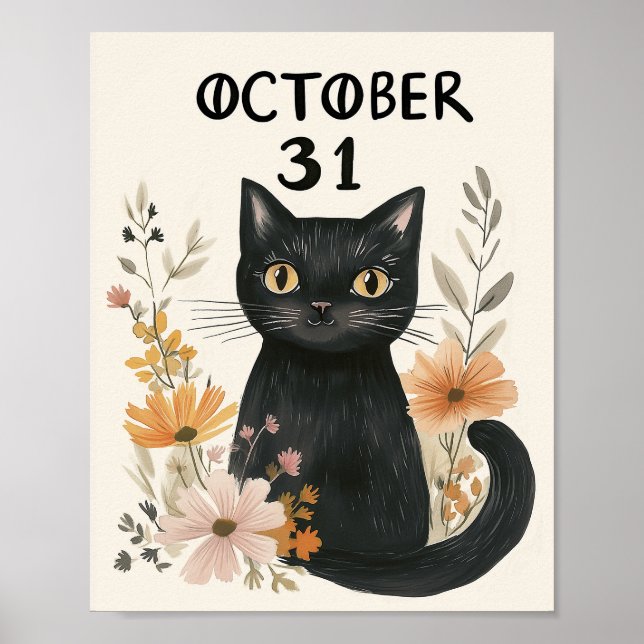Niedliches Schwarzes KatzenHalloween Poster (Vorne)
