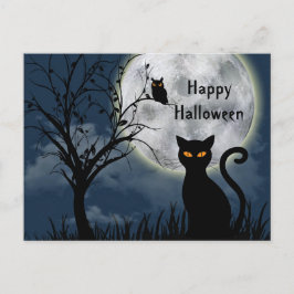 Niedliches Schwarzes Katzenmoon Graphisches Hallow Postkarte