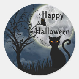 Niedliches Schwarzes Katzenmoon Graphisches Hallow Runder Aufkleber