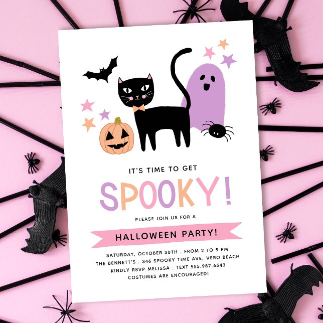 Niedliches Schwarzes Katzenpasten Halloween Spooky Einladung (Von Creator hochgeladen)