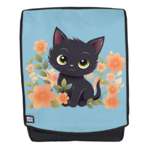 Niedliches Schwarzes Kitten mit Blume Rucksack