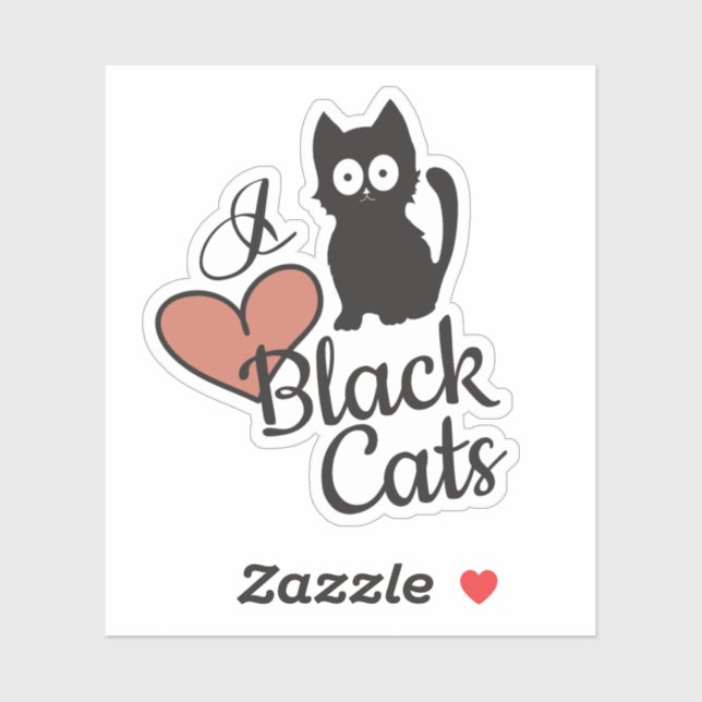 Niedliches Schwarzes Kitten mit Herz Aufkleber (Blatt)