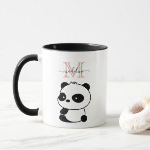 Niedliches Schwarzes Panda Modernes Rosa Monogramm Tasse
