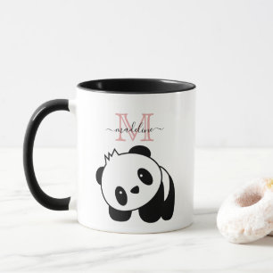 Niedliches Schwarzes Panda Modernes Rosa Monogramm Tasse