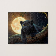 Niedliches schwarzes Pantha auf einem Roten Mond a