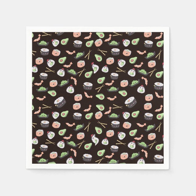 Niedliches schwarzes Sushi-Muster Serviette (Vorderseite)