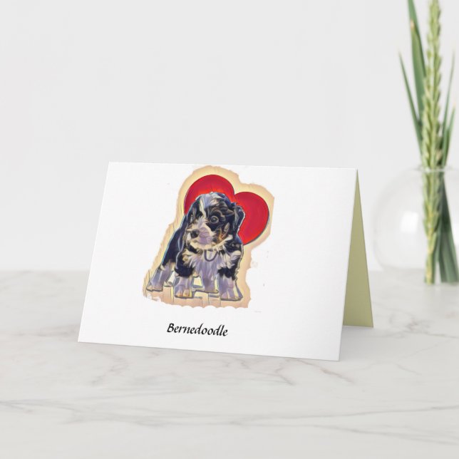 Niedliches Schwarzes Tan PopArt Bernedoodle Digita Karte (Vorderseite)
