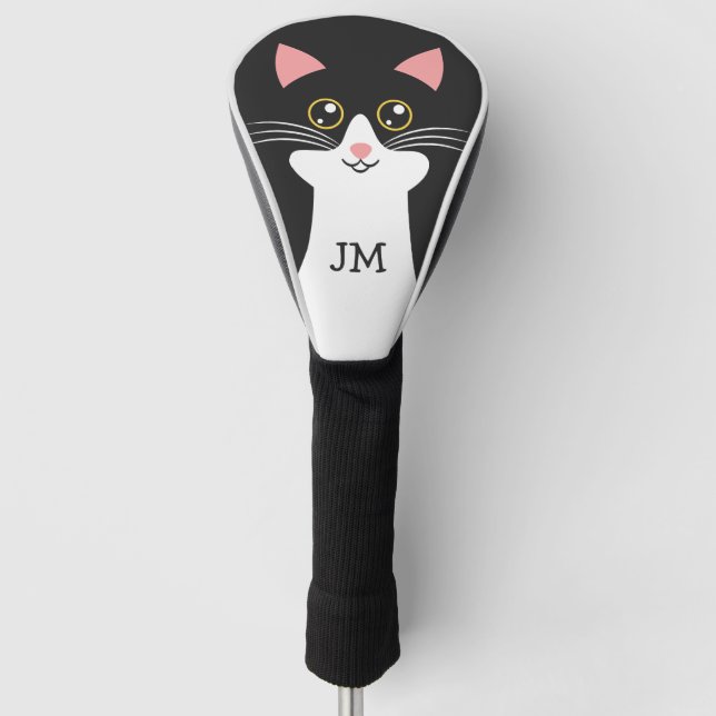 Niedliches Schwarzkatzenportrait Mitte des Jahrhun Golf Headcover (Vorderseite)