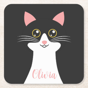 Niedliches Schwarzkatzenportrait Mitte des Jahrhun Rechteckiger Pappuntersetzer