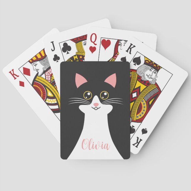 Niedliches Schwarzkatzenportrait Mitte des Jahrhun Spielkarten (Rückseite)