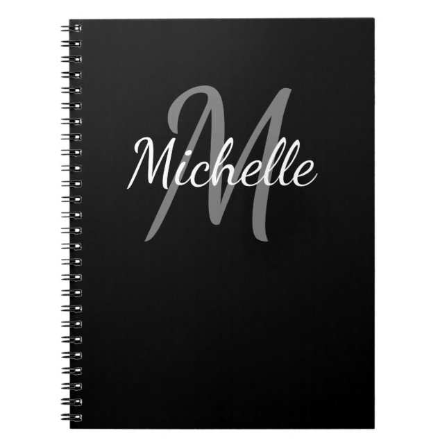 Niedliches Schwarzweiß-Monogramm-Notebook Notizblock (Vorderseite)