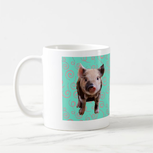 Niedliches Schwein-- blauer u. rosa Wirbel Kaffeetasse (Links)