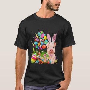 Niedliches Schwein Bunny Egg Jagd farbenfrohe Eier T-Shirt