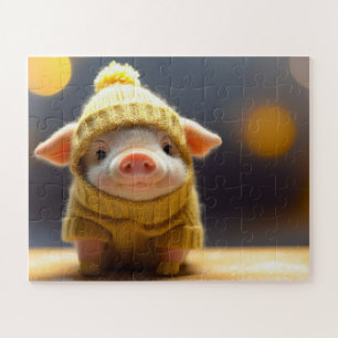 niedliches Schwein im Anzug aus Gewirken im Winter