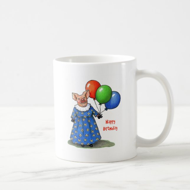 Niedliches Schwein im besten Kleid u. in den Kaffeetasse (Rechts)