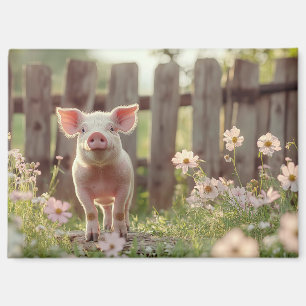 Niedliches Schwein im Blumengarten Magnet