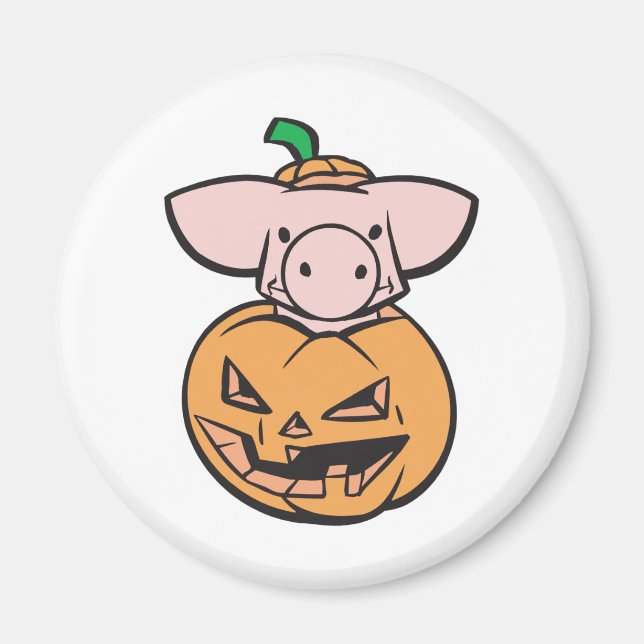 niedliches Schwein im Jack-o-Laternen-Kürbis Magnet (Vorne)