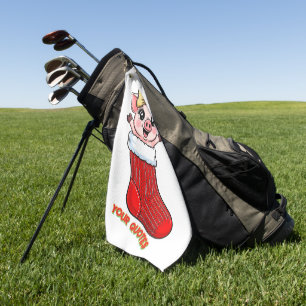 Niedliches Schwein im Weihnachtsstrumpf Golfhandtuch
