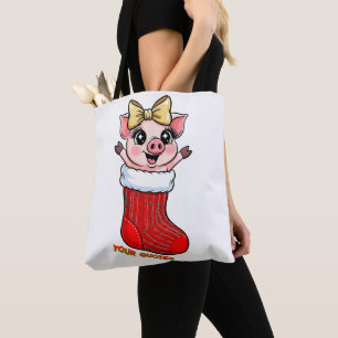 Niedliches Schwein im Weihnachtsstrumpf Tasche