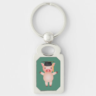 Niedliches Schwein in der Graduierungskappe Schlüsselanhänger