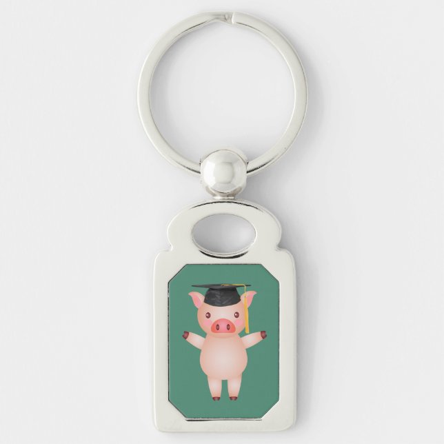 Niedliches Schwein in der Graduierungskappe Schlüsselanhänger (Vorderseite)