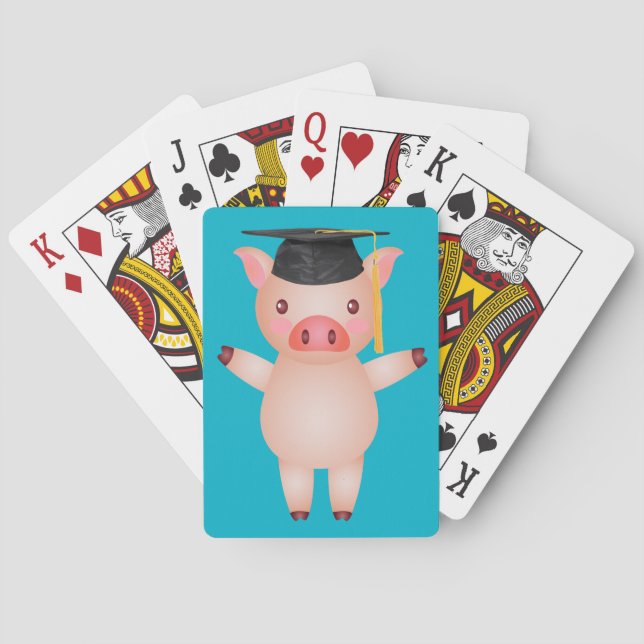 Niedliches Schwein in der Graduierungskappe Spielkarten (Rückseite)