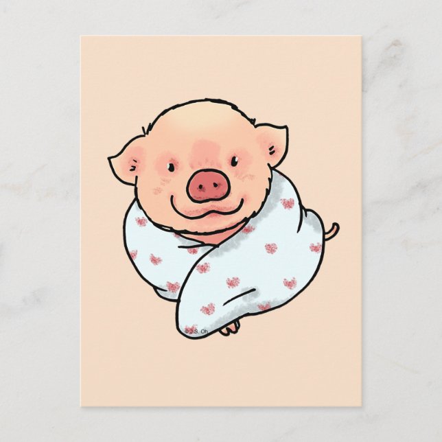 niedliches Schwein in einer Decke Postkarte (Vorderseite)