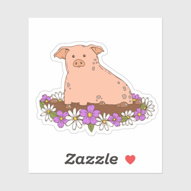 Niedliches Schwein mit Blume Aufkleber für Noteboo (Blatt)