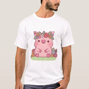 Niedliches Schwein mit Blume T-Shirt