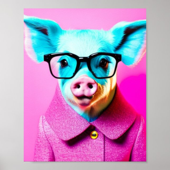 Niedliches Schwein mit Brille Schwein Druckgeschen Poster (Vorne)