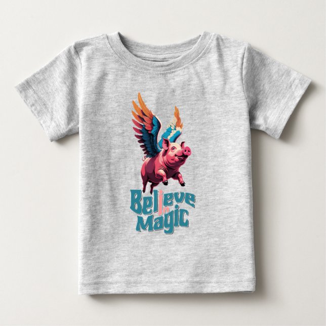 Niedliches Schwein mit farbigen Flügeln | Glaube a Baby T-shirt (Vorderseite)