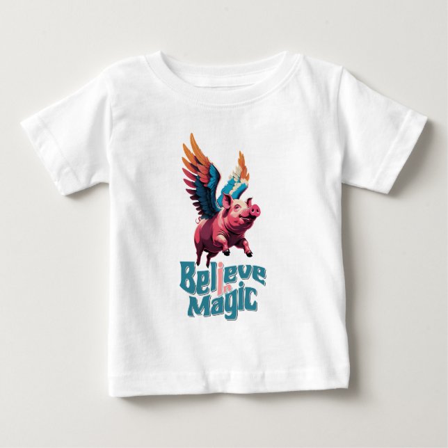 Niedliches Schwein mit farbigen Flügeln | Glaube a Baby T-shirt (Vorderseite)
