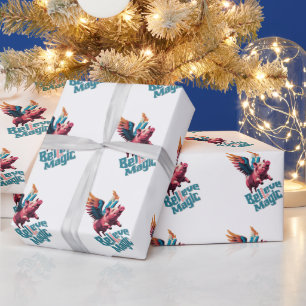 Niedliches Schwein mit farbigen Flügeln   Glaube a Geschenkpapier
