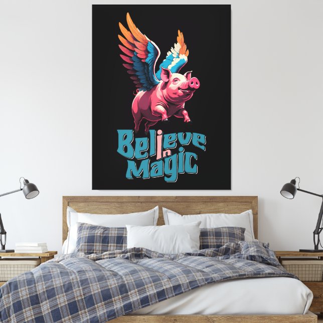 Niedliches Schwein mit farbigen Flügeln | Glaube a Leinwanddruck (Insitu (Schlafzimmer))