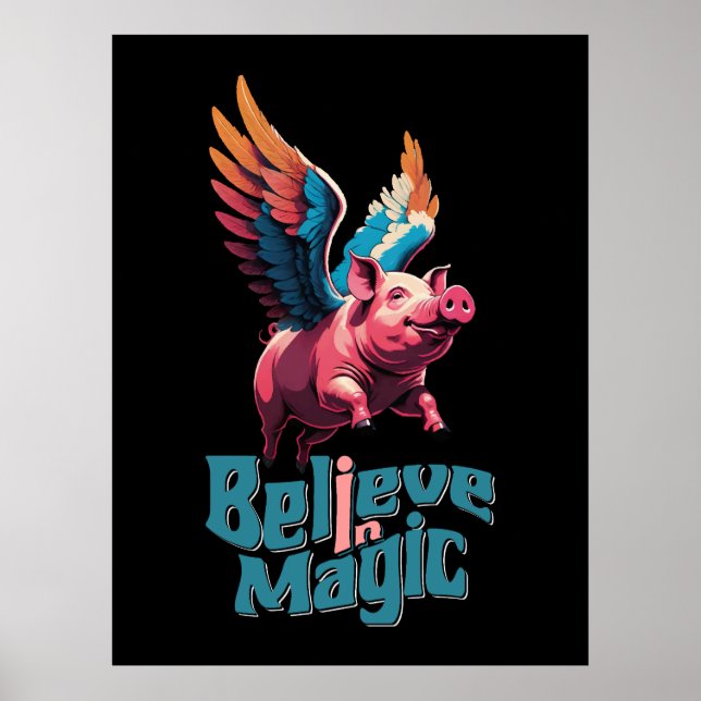 Niedliches Schwein mit farbigen Flügeln | Glaube a Poster (Vorne)