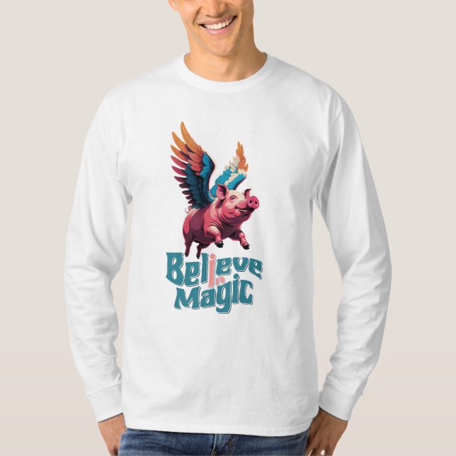 Niedliches Schwein mit farbigen Flügeln | Glaube a T-Shirt (Vorderseite)