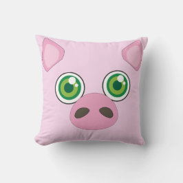Niedliches Schwein mit grüne Augen rosa Kissen
