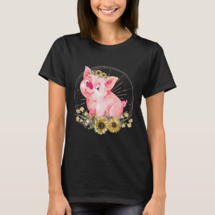 Niedliches Schwein mit Sonnenblume, Tiny Pig T-Shirt