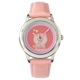 Niedliches Schwein - Personalisierte Kinder Armbanduhr