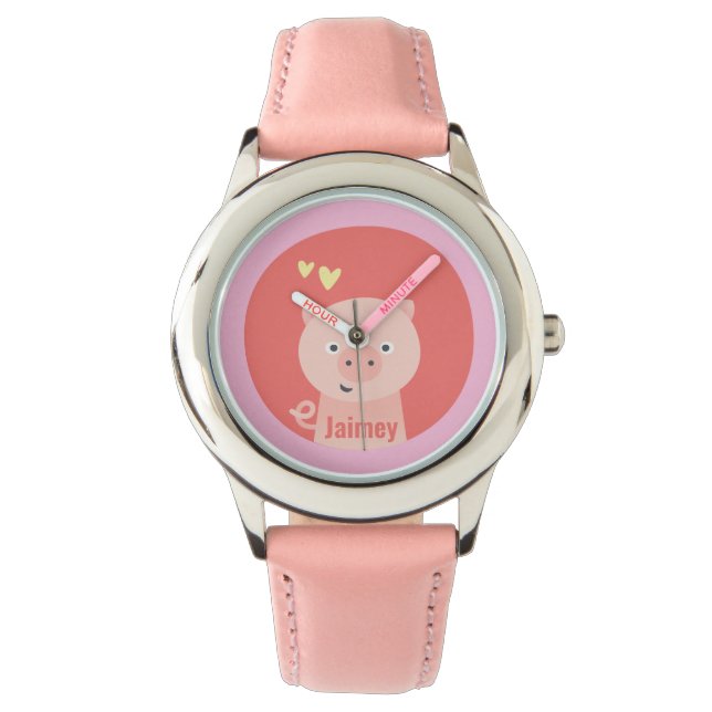 Niedliches Schwein - Personalisierte Kinder Armbanduhr (Vorderseite)