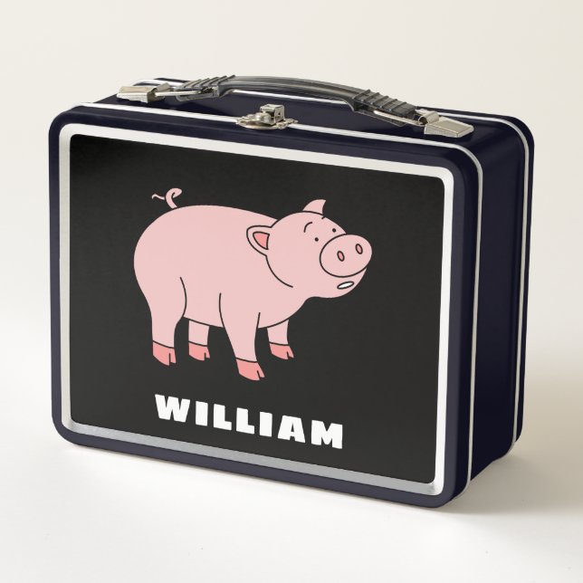 Niedliches Schwein Personalisierter Individuelle N Metall Brotdose (Vorderseite)