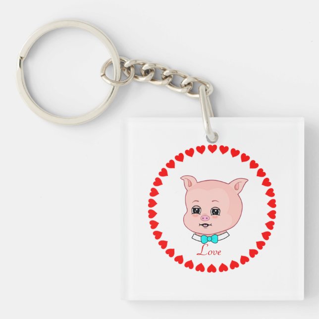 Niedliches Schwein und Herz Schlüsselanhänger (Vorderseite)