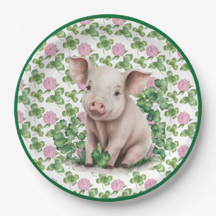 Niedliches Schwein und Kleber St Patrick's Day P Pappteller