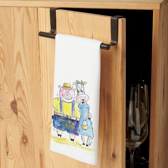 Niedliches Schwein und Kuh Geschirrtuch (Drittel gefaltet)