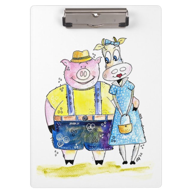 Niedliches Schwein und Kuh Klemmbrett (Vorderseite)