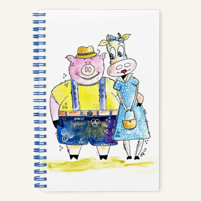 Niedliches Schwein und Kuh Notizbuch (Vorderseite)
