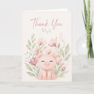 Niedliches Schwein zwischen Blumen dankeschön Karte