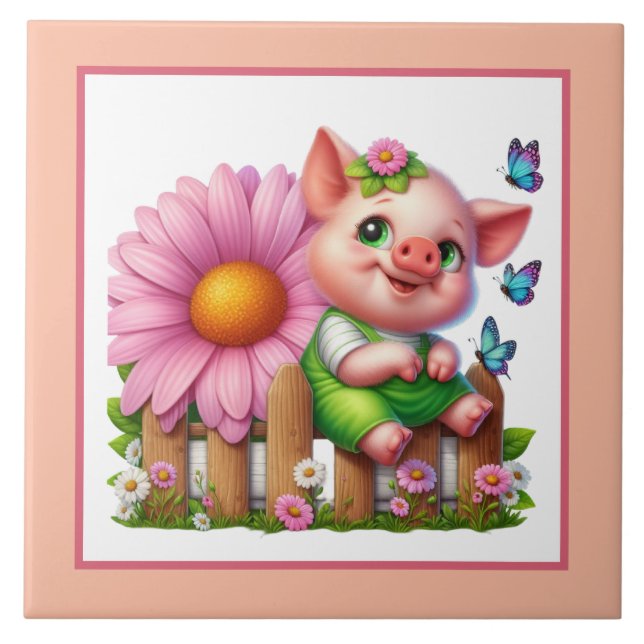 Niedliches Schweinefeld Land Fliese (Vorderseite)